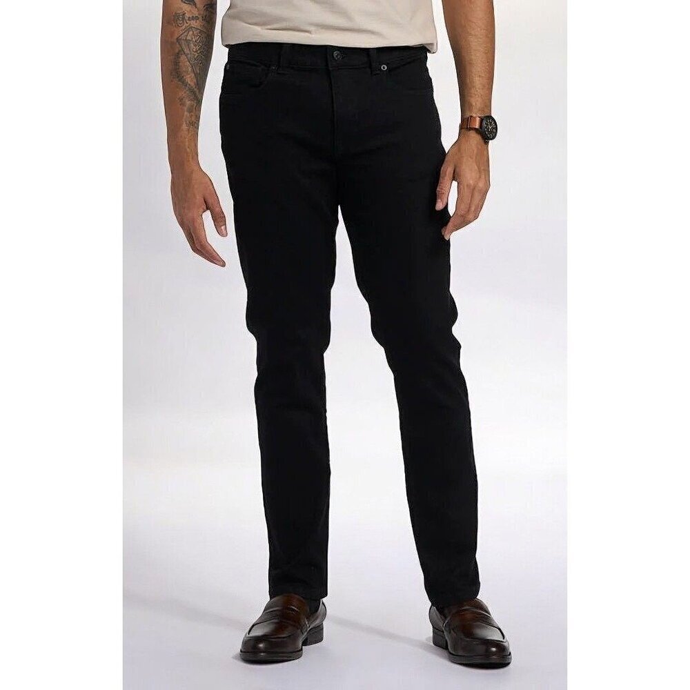 DKNY Mens Jet Black Bedford Stretch Slim Fit Denim 5 Pocket Jeans NEW 36 X 34